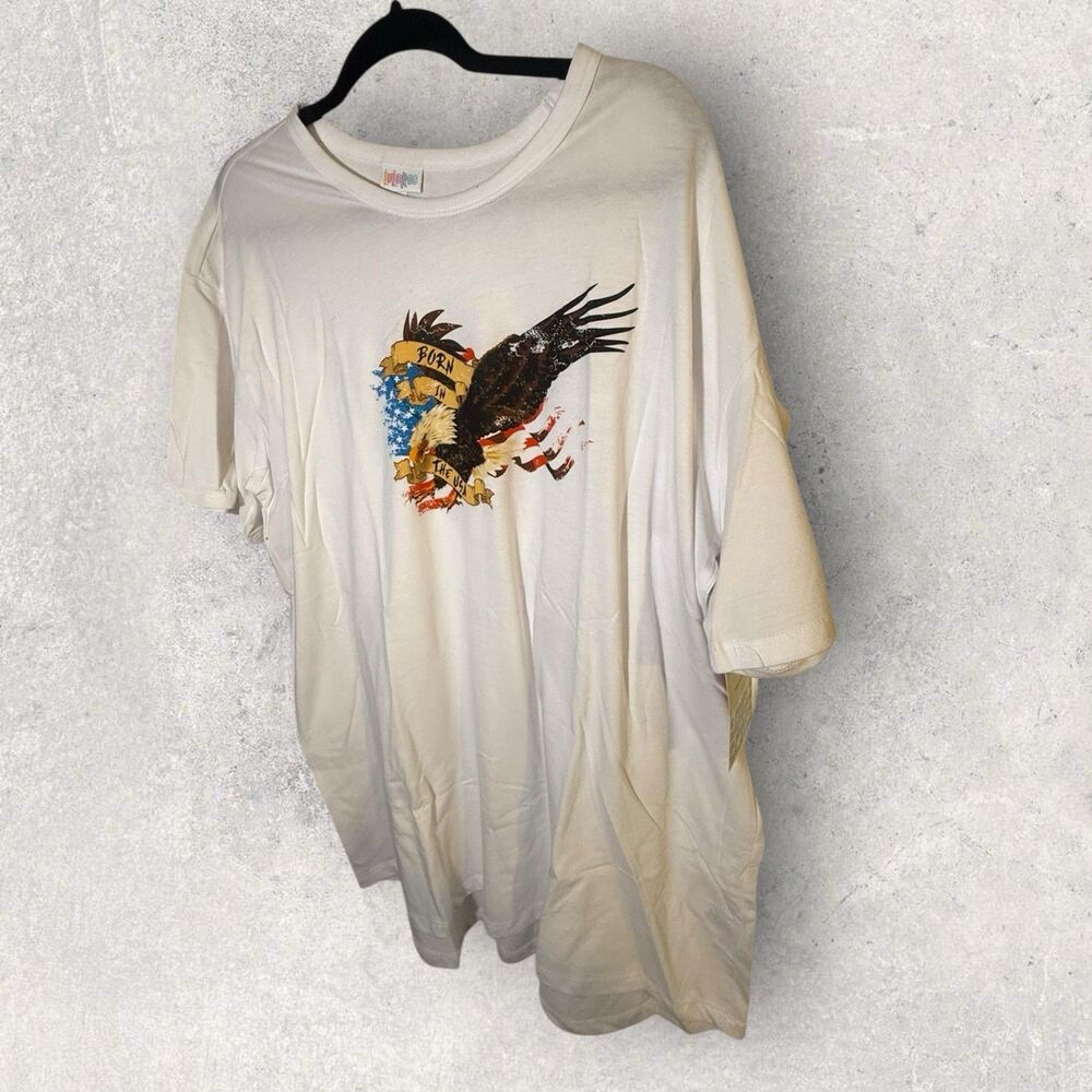LulaRoe Patrick Tshirt-Size 2XL-White With Flag And Eagle Print Shirt-NWT